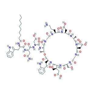 (3S)-3-[[(2S)-4-amino-2-[[(2S)-2-(decanoylamino)-3-(1H-indol-3-yl)propanoyl]amino]-4-oxobutanoyl]amino]-4-[[(3S,6S,9R,15S,18R,21S,24S,30S,31R)-3-[2-(2-aminophenyl)-2-oxoethyl]-24-(3-aminopropyl)-15,21-bis(carboxymethyl)-6-[(2R)-1-carboxypropan-2-yl]-9-(hydroxymethyl)-18,31-dimethyl-2,5,8,11,14,17,20,23,26,29-decaoxo-1-oxa-4,7,10,13,16,19,22,25,28-nonazacyclohentriacont-30-yl]amino]-4-oxobutanoic acid