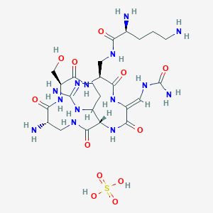 (2S)-2,5-Diamino-N-(((2S,5S,11S,15S,Z)-15-amino-11-(2-amino-3,4,5,6-tetrahydropyrimidin-4-yl)-2-(hydroxymethyl)-3,6,9,12,16-pentaoxo-8-(ureidomethylene)-1,4,7,10,13-pentaazacyclohexadecan-5-yl)methyl)pentanamide sulfate